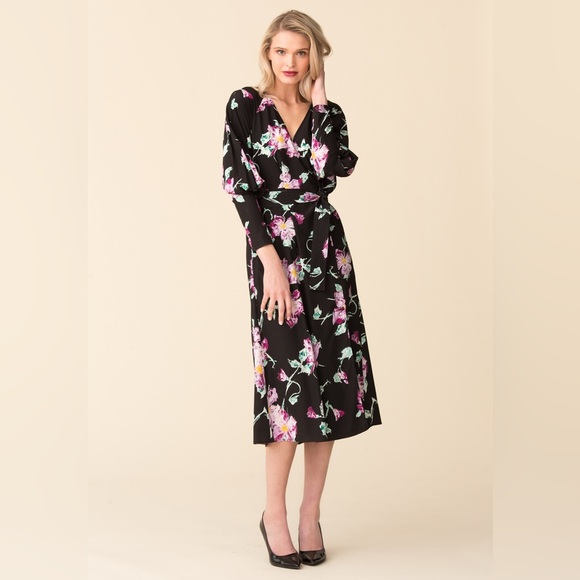 puff sleeve cut out midi dress Floral Cut-Out Midi 42 / Bordeaux